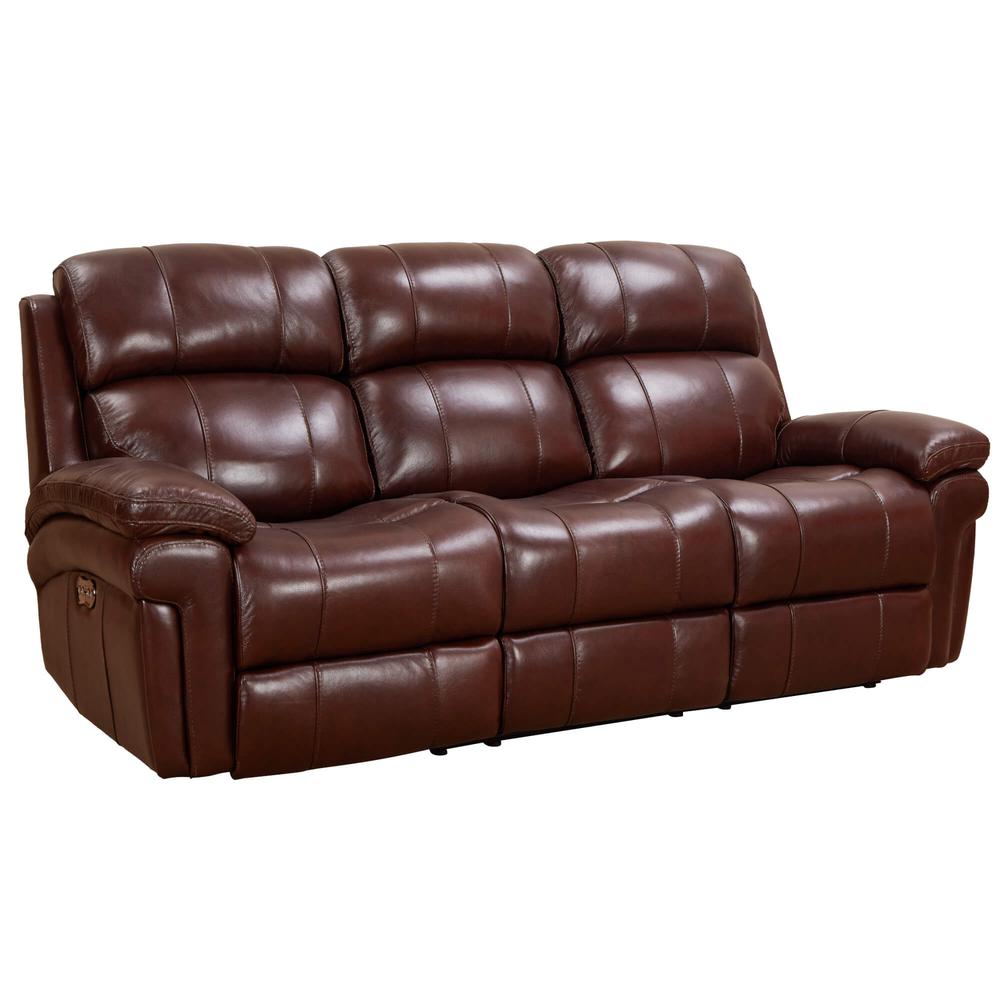 Sunset Trading Luxe Leather Reclining Sofa with Power Headrest | 3 Seater | Dual Recline | USB Ports | Brown. Picture 7