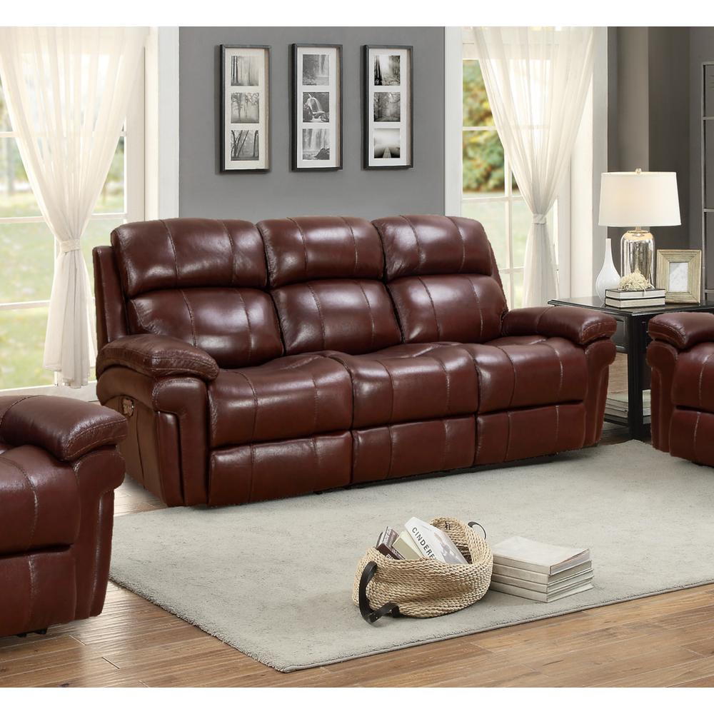 Sunset Trading Luxe Leather Reclining Sofa with Power Headrest | 3 Seater | Dual Recline | USB Ports | Brown. Picture 1