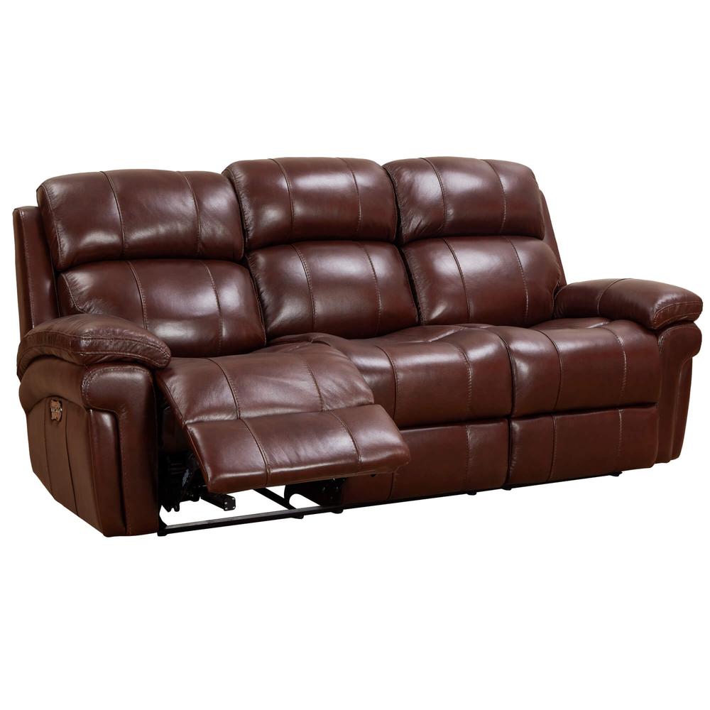 Sunset Trading Luxe Leather Reclining Sofa with Power Headrest | 3 Seater | Dual Recline | USB Ports | Brown. Picture 2