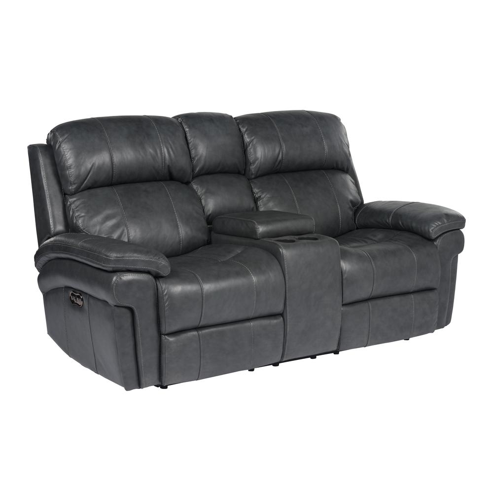 Luxe Leather Reclining Loveseat with Power Headrest and Console. Picture 4