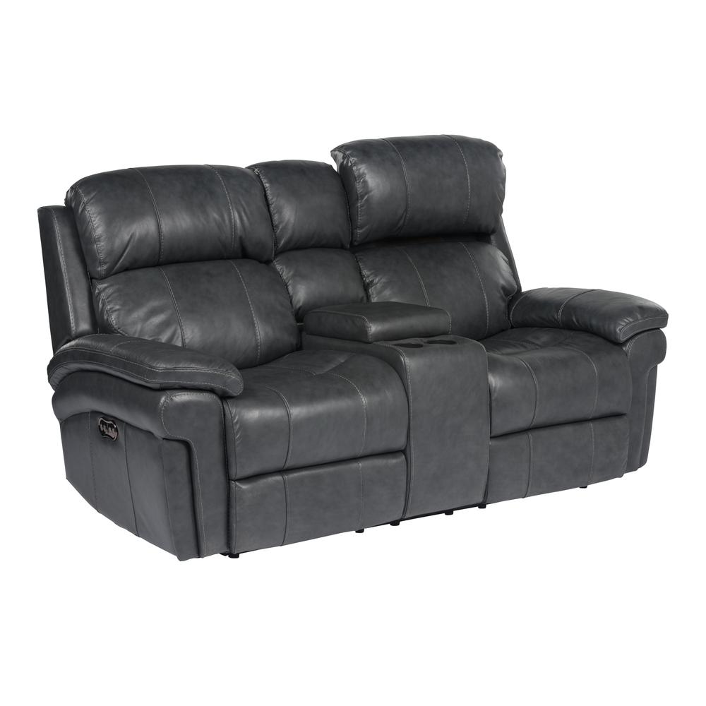 Luxe Leather Reclining Loveseat with Power Headrest and Console. Picture 1
