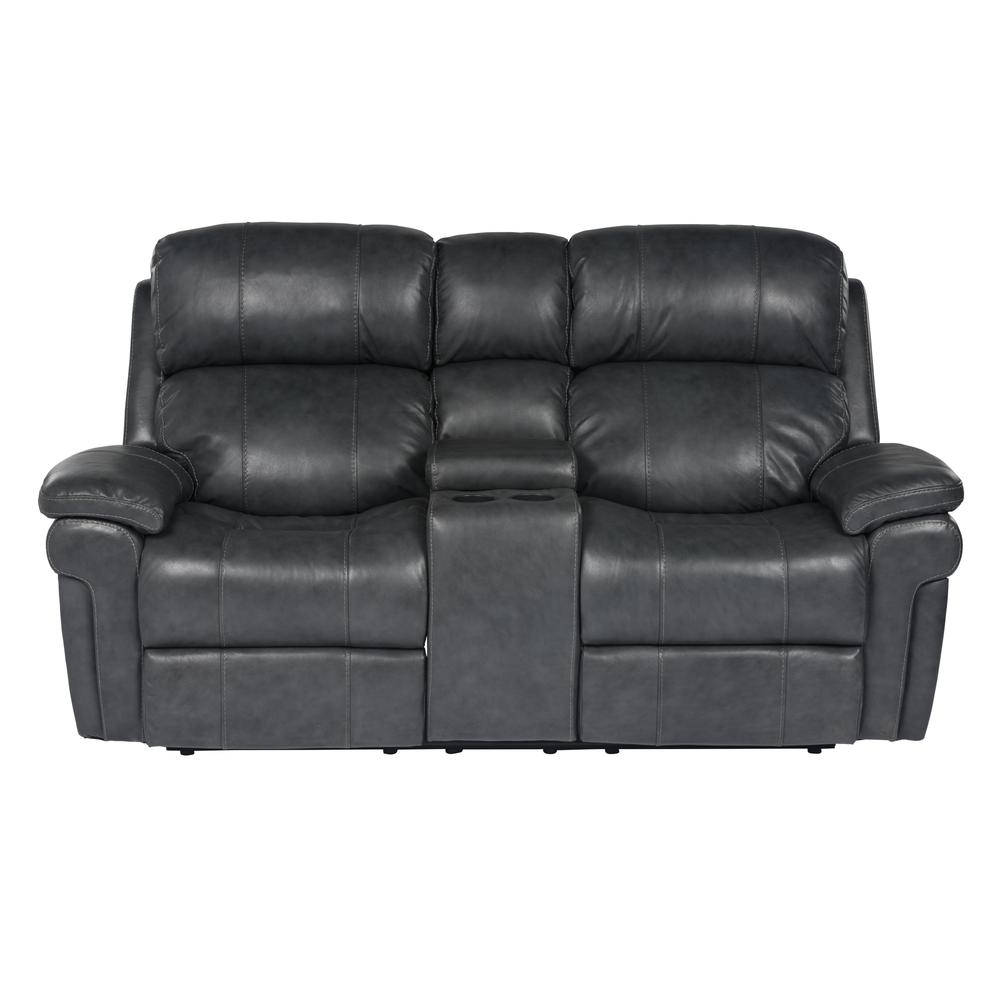 Luxe Leather Reclining Loveseat with Power Headrest and Console. Picture 2