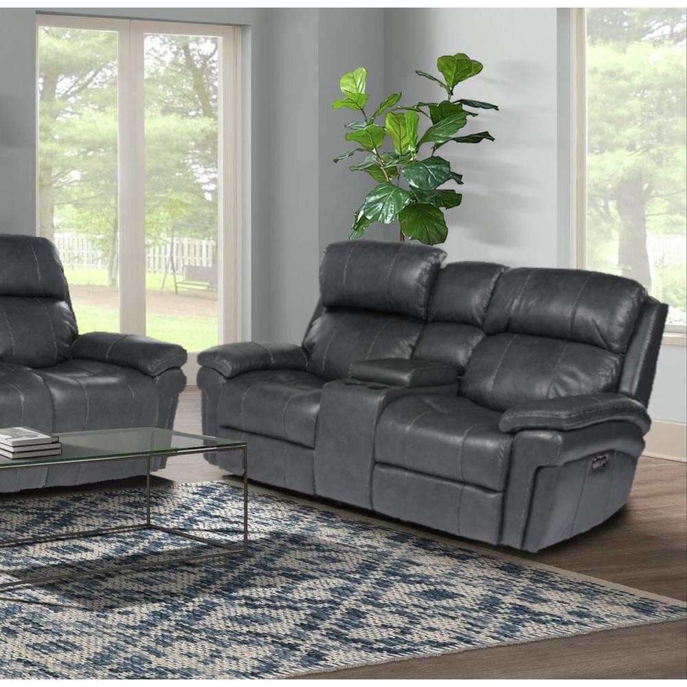 Luxe Leather Reclining Loveseat with Power Headrest and Console. Picture 8