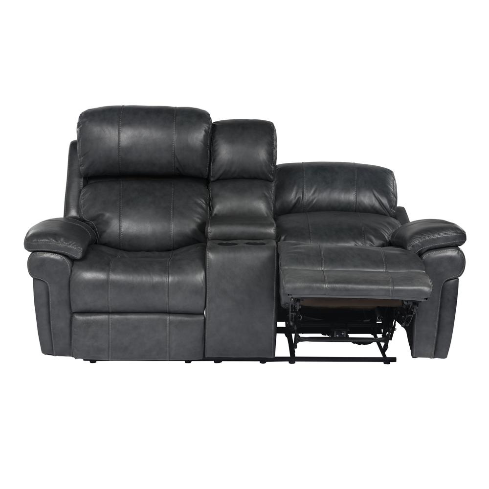 Luxe Leather Reclining Loveseat with Power Headrest and Console. Picture 10