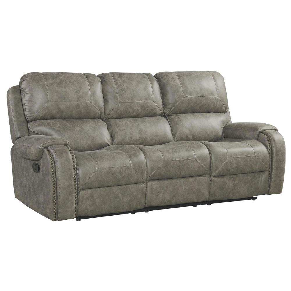 Sunset Trading Calvin 86" Wide Dual Reclining Sofa | Nailheads | Easy to Clean Gray Fabric Couch. Picture 5