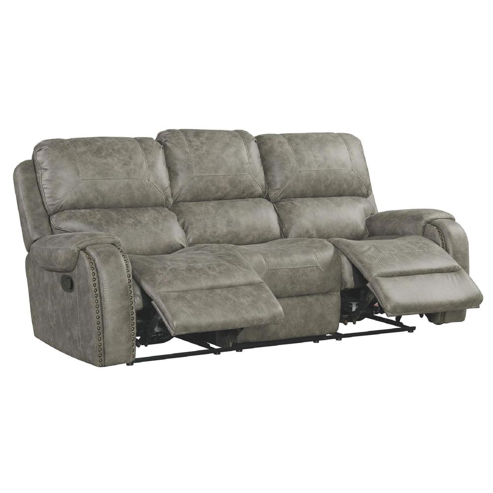 Sunset Trading Calvin 86" Wide Dual Reclining Sofa | Nailheads | Easy to Clean Gray Fabric Couch. Picture 1