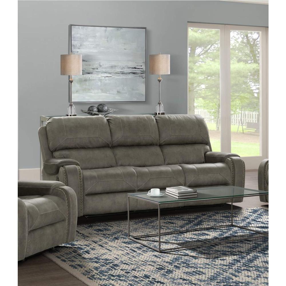 Sunset Trading Calvin 86" Wide Dual Reclining Sofa | Nailheads | Easy to Clean Gray Fabric Couch. Picture 3