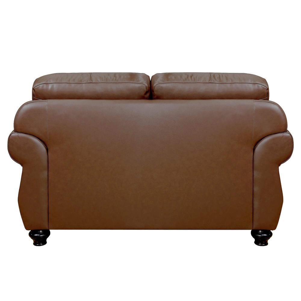 Sunset Trading Charleston 63" Wide Top Grain Leather Loveseat | Chestnut Brown Rolled Arm Small Couch with Nailheads. Picture 5