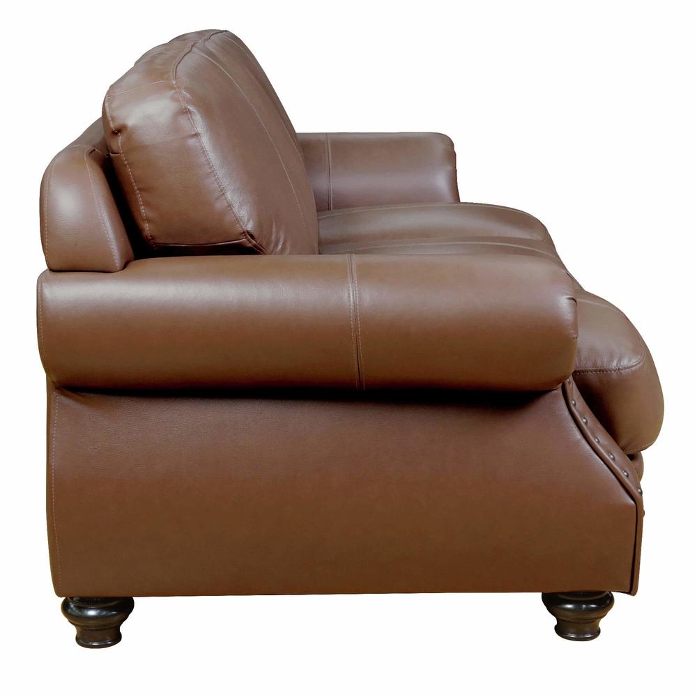 Sunset Trading Charleston 86" Wide Top Grain Leather Sofa | Chestnut Brown 3 Seater Rolled Arm Couch with Nailheads. Picture 3