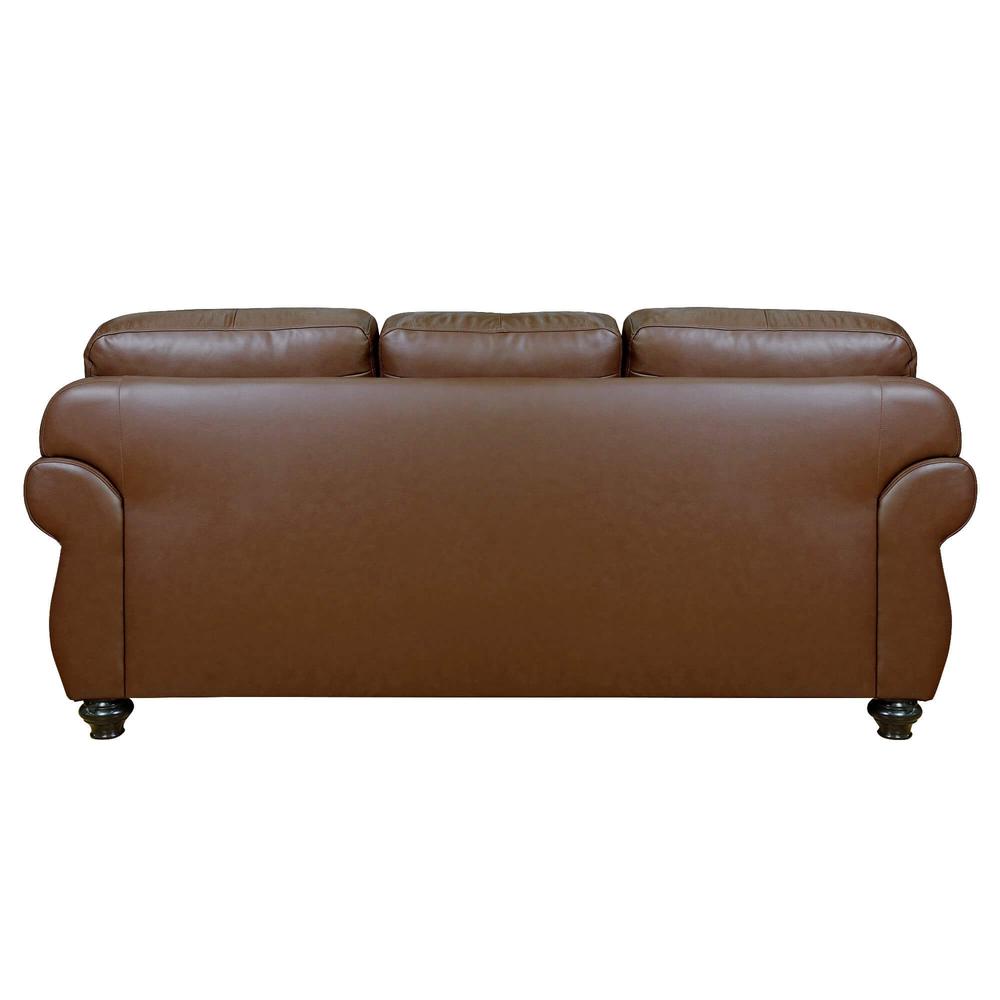 Sunset Trading Charleston 86" Wide Top Grain Leather Sofa | Chestnut Brown 3 Seater Rolled Arm Couch with Nailheads. Picture 4