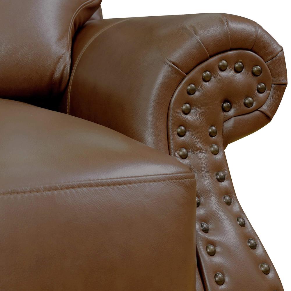 Sunset Trading Charleston 86" Wide Top Grain Leather Sofa | Chestnut Brown 3 Seater Rolled Arm Couch with Nailheads. Picture 7