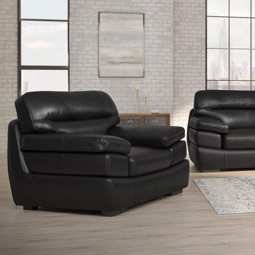 Sunset Trading Jayson 45" Wide Top Grain Leather Armchair | Black. Picture 1