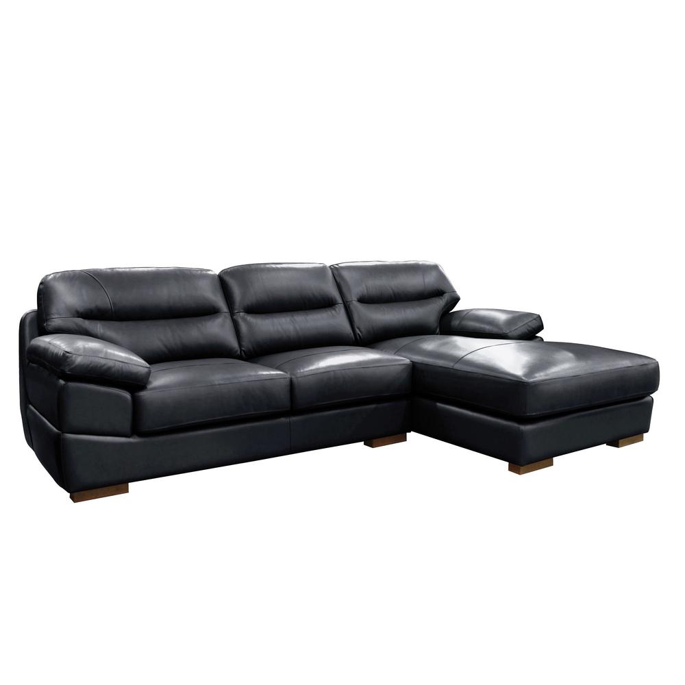 Sunset Trading Jayson 115" Wide Top Grain Leather Sofa with Chaise | Black Right Facing Chofa | Oversized Couch Sectional. Picture 7