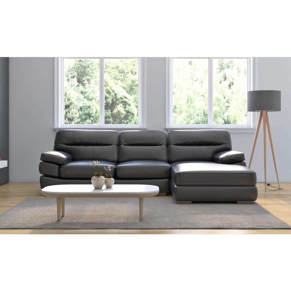 Sunset Trading Jayson 115" Wide Top Grain Leather Sofa with Chaise | Black Right Facing Chofa | Oversized Couch Sectional. The main picture.