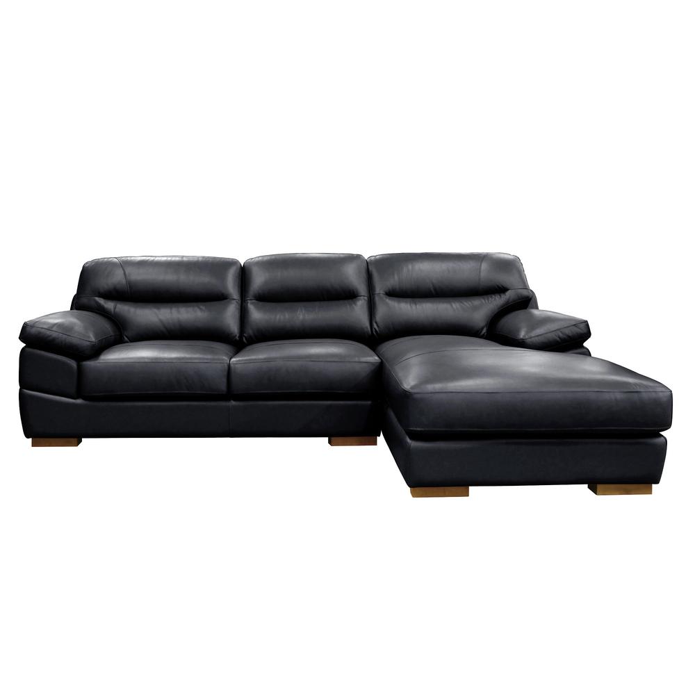 Sunset Trading Jayson 115" Wide Top Grain Leather Sofa with Chaise | Black Right Facing Chofa | Oversized Couch Sectional. Picture 2