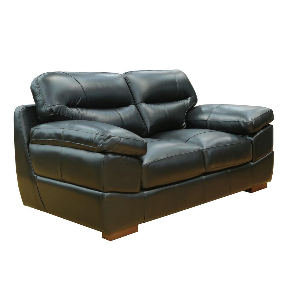 Sunset Trading Jayson 73" Wide Top Grain Leather Loveseat | Black. Picture 6