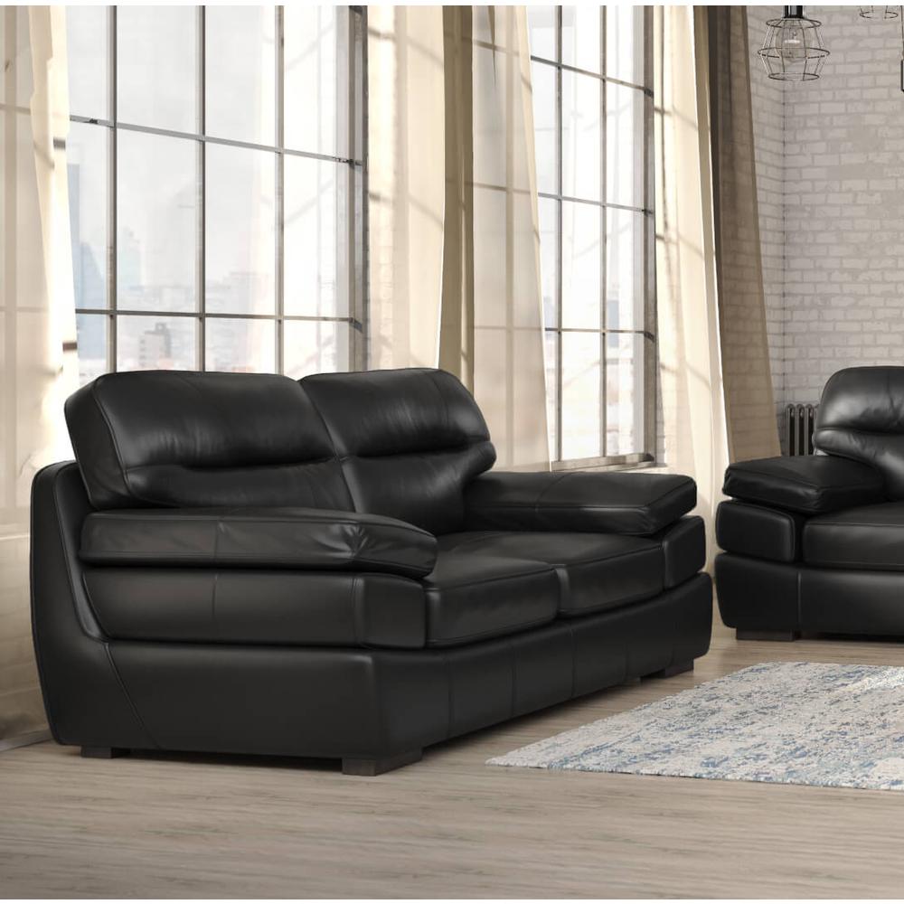 Sunset Trading Jayson 73" Wide Top Grain Leather Loveseat | Black. The main picture.