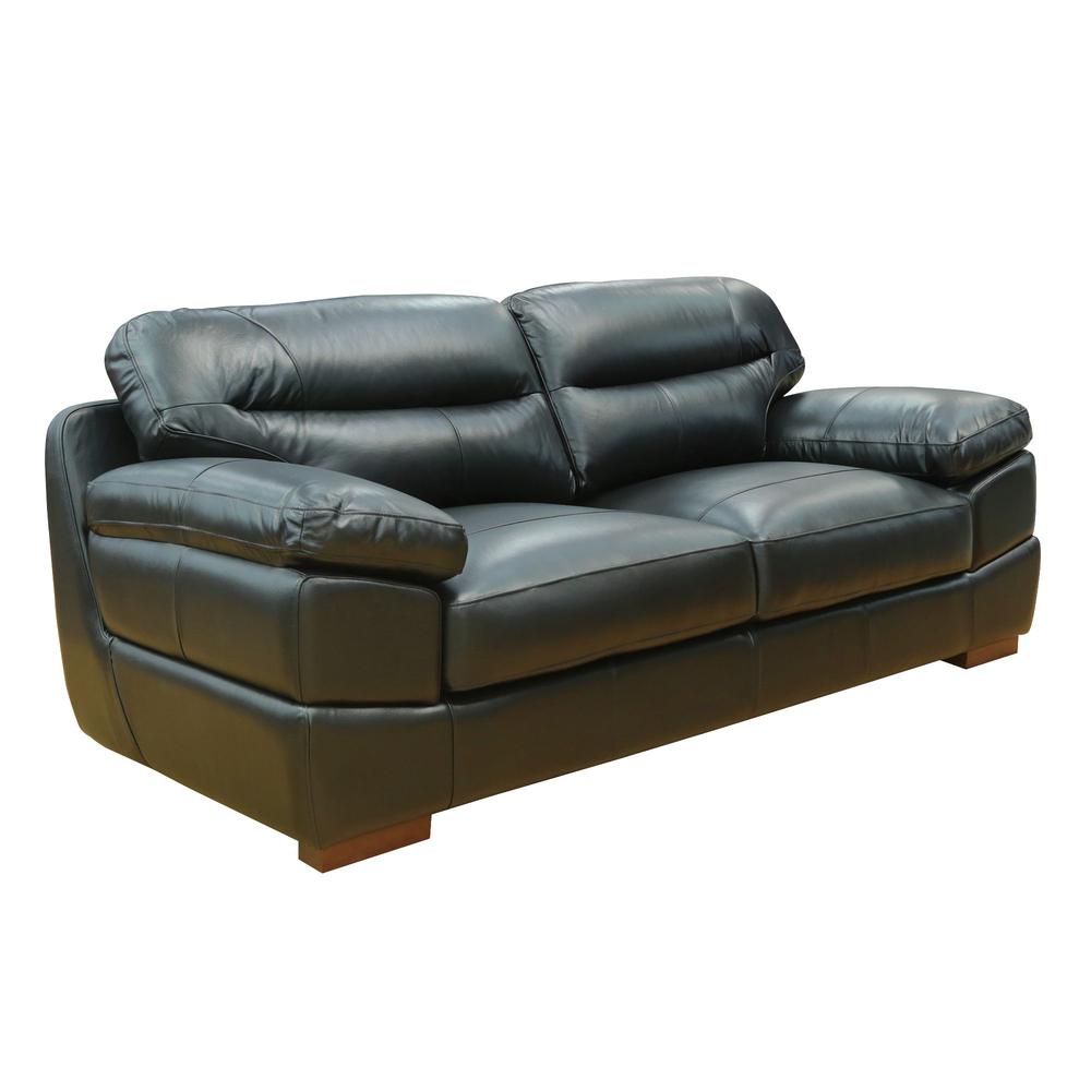 Sunset Trading Jayson 89" Wide Top Grain Leather Sofa | Black. The main picture.
