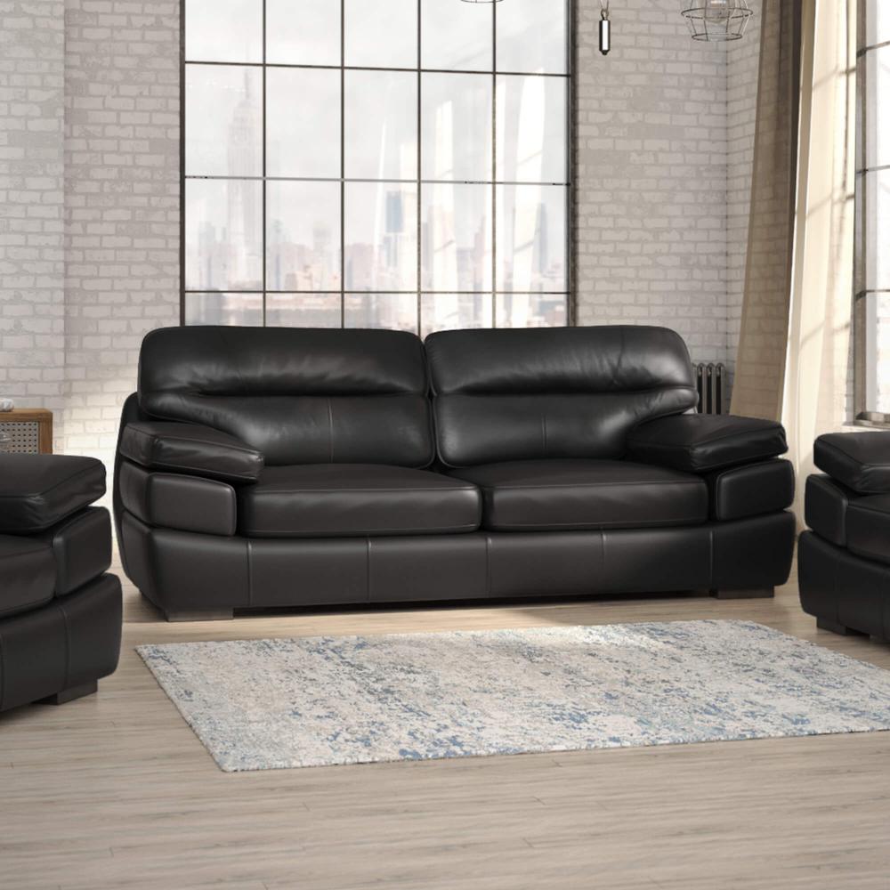 Sunset Trading Jayson 89" Wide Top Grain Leather Sofa | Black. Picture 2