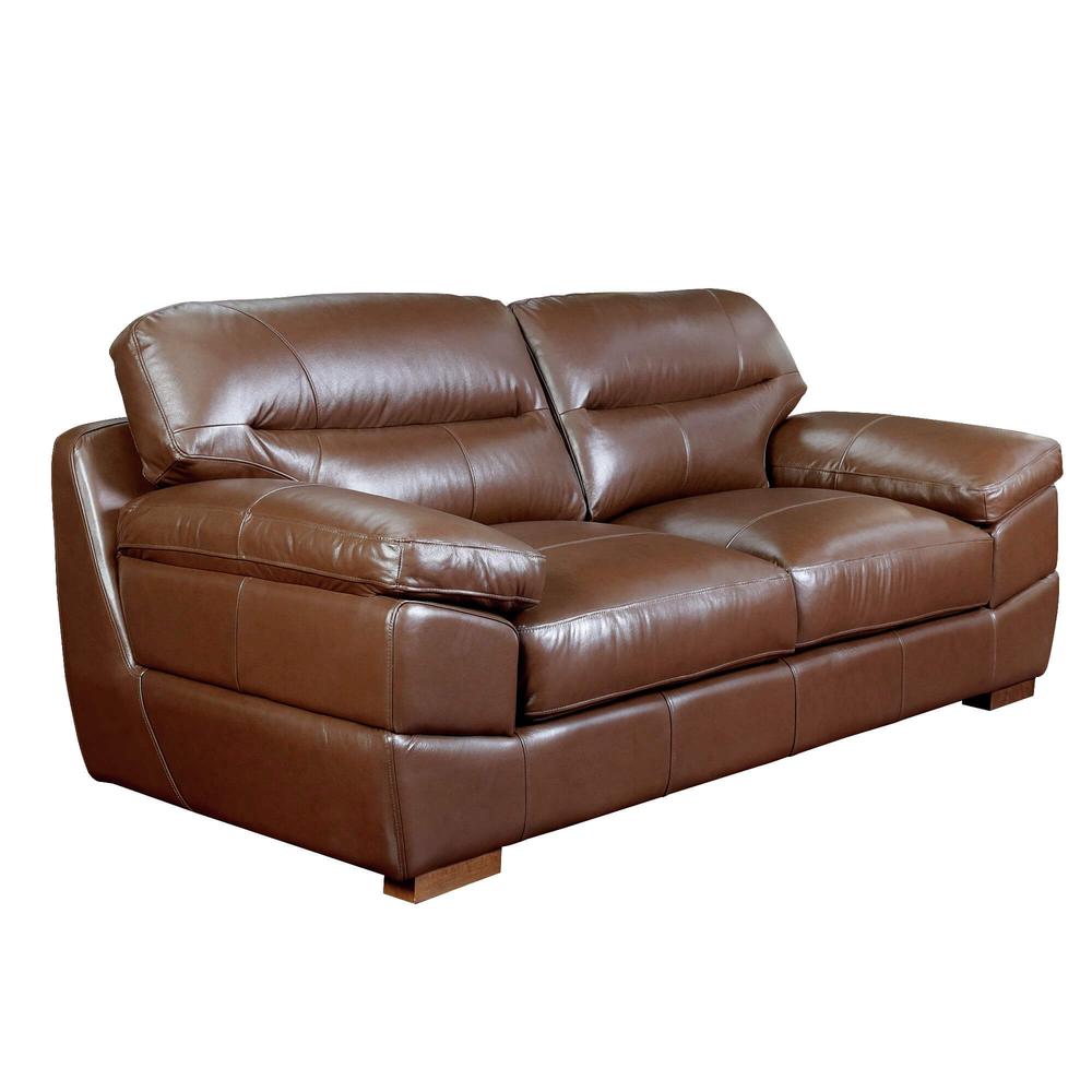 Sunset Trading Jayson 89" Wide Top Grain Leather Sofa | Chestnut Brown. Picture 5