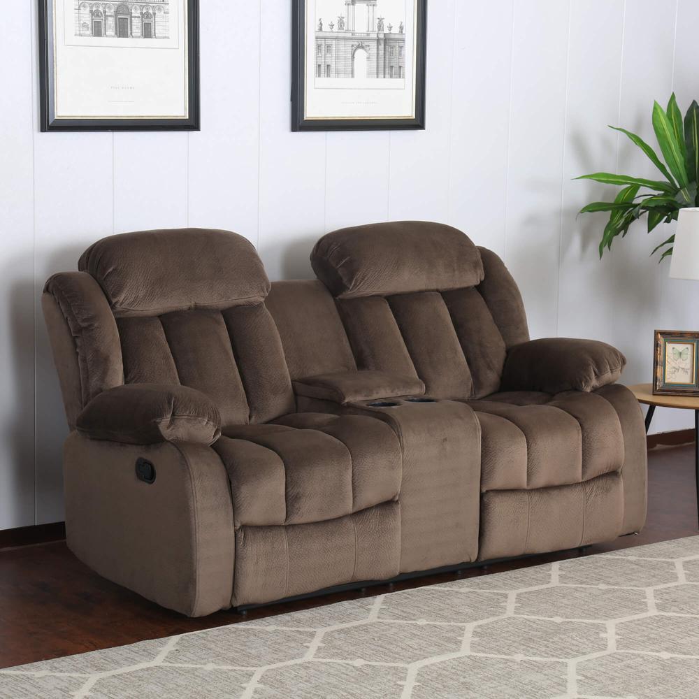Teddy Bear Reclining Loveseat with Console Storage, Cupholders. Picture 1