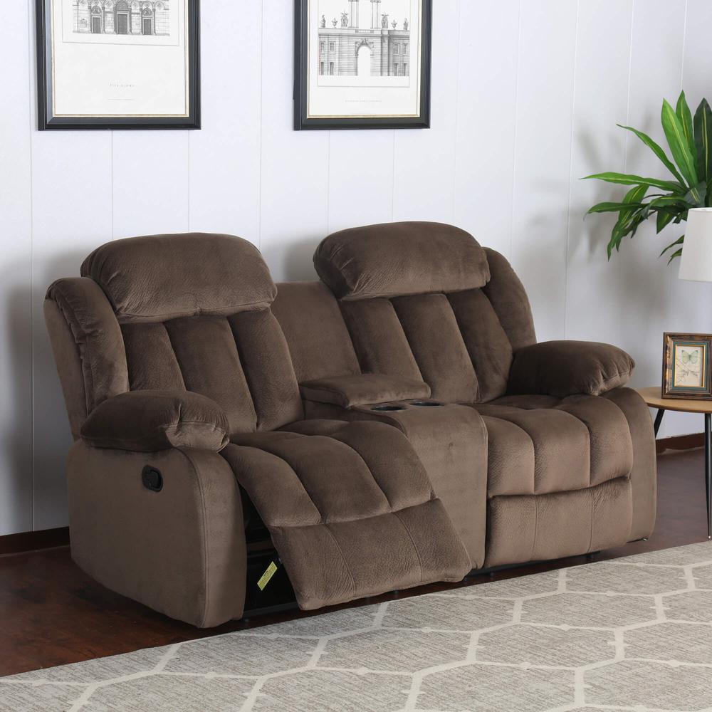 Teddy Bear Reclining Loveseat with Console Storage, Cupholders. Picture 2