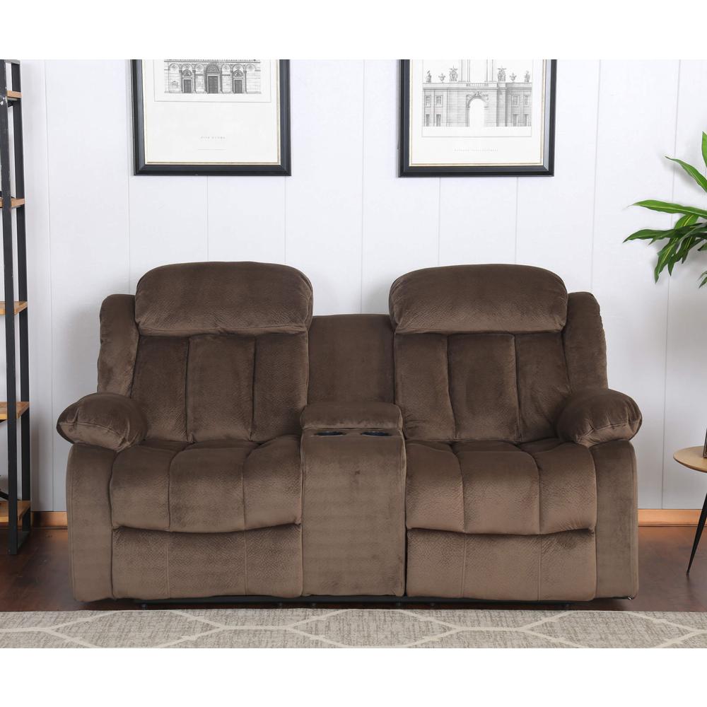 Teddy Bear Reclining Loveseat with Console Storage, Cupholders. Picture 3