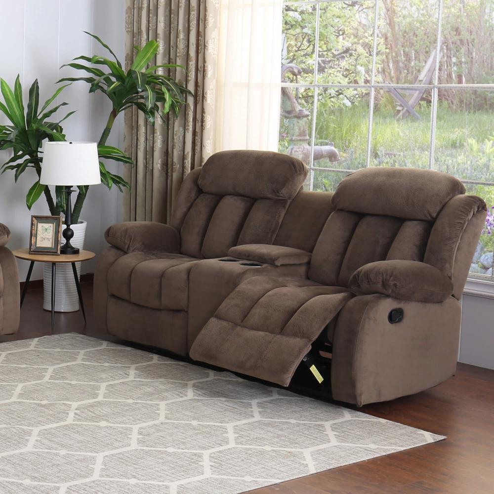 Teddy Bear Reclining Loveseat with Console Storage, Cupholders. Picture 4