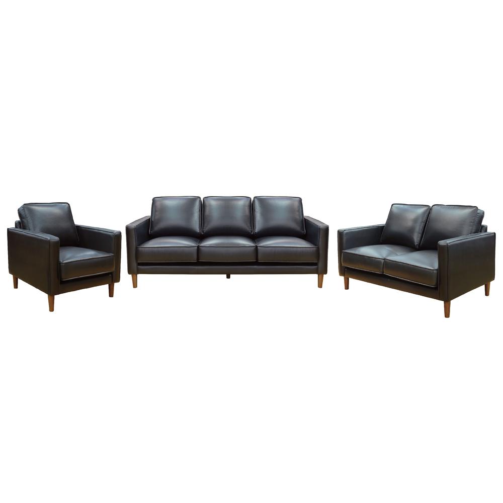 Prelude 3 Piece Black Top Grain Leather Living Room Set. Picture 1