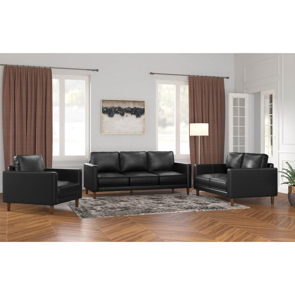 Prelude 3 Piece Black Top Grain Leather Living Room Set. Picture 2