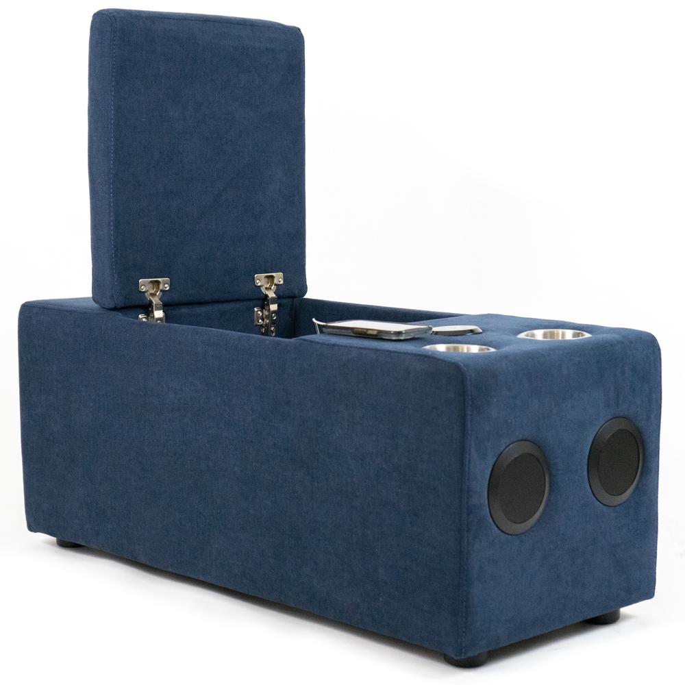 Sunset Trading Pixie Speaker Console | Modular Voice Bluetooth USB Outlets Storage Cupholders | Navy Fabric. Picture 2