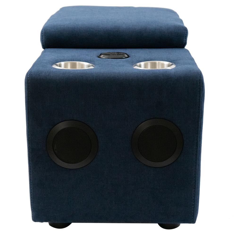 Sunset Trading Pixie Speaker Console | Modular Voice Bluetooth USB Outlets Storage Cupholders | Navy Fabric. Picture 3