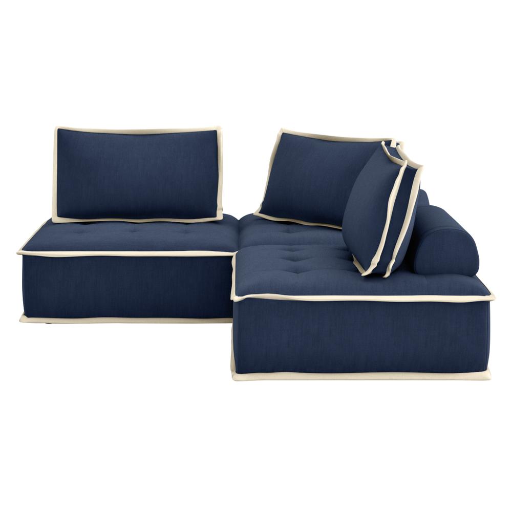 Sunset Trading Pixie 3 Piece Sofa Sectional | Modular Couch | Navy Blue and Cream Fabric. Picture 1
