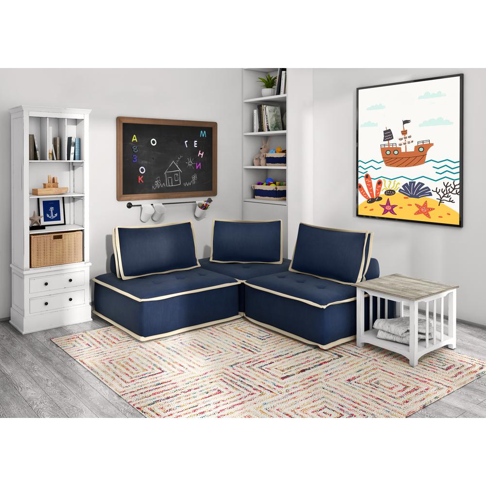 Sunset Trading Pixie 3 Piece Sofa Sectional | Modular Couch | Navy Blue and Cream Fabric. Picture 2