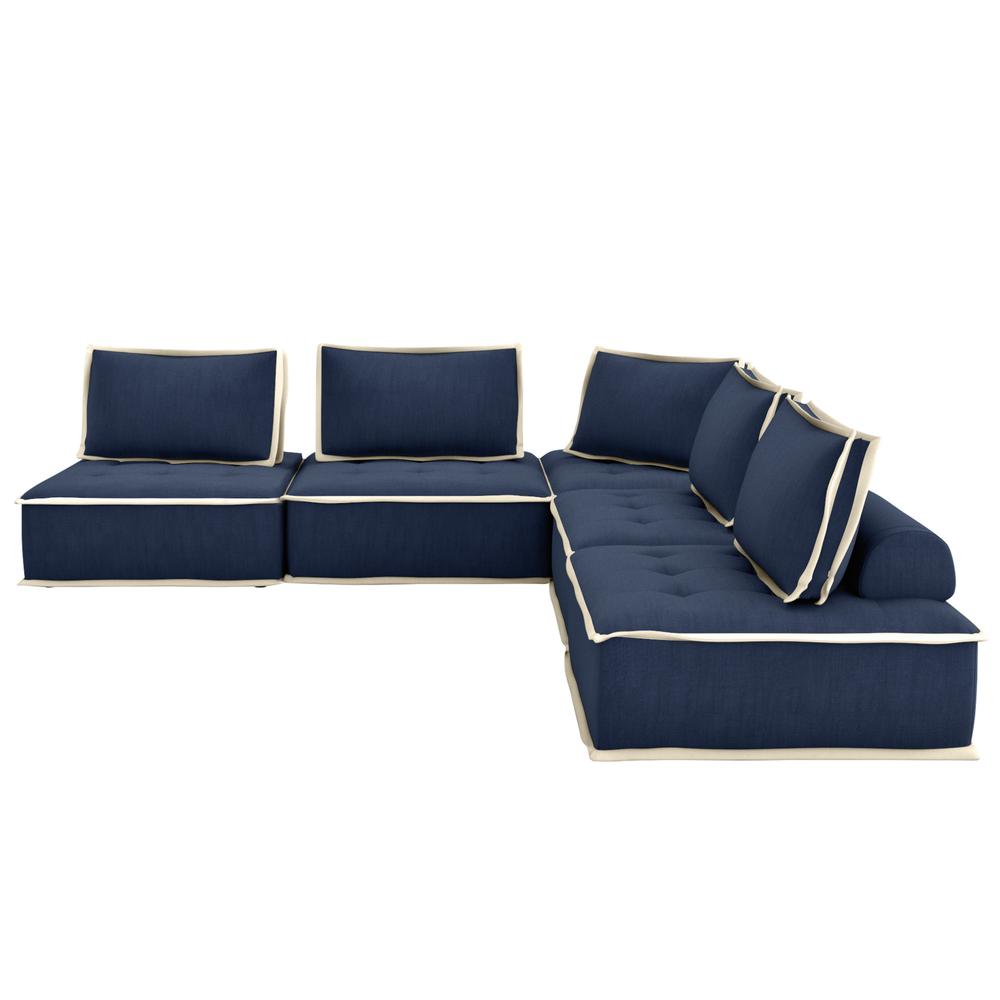 Sunset Trading Pixie 5 Piece Sofa Sectional | Modular Couch | Navy Blue and Cream Fabric. The main picture.