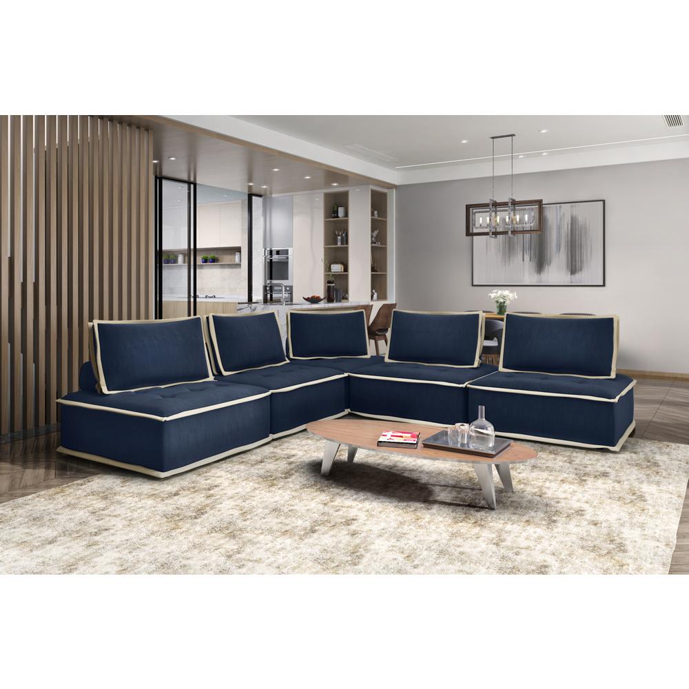 Sunset Trading Pixie 5 Piece Sofa Sectional | Modular Couch | Navy Blue and Cream Fabric. Picture 3