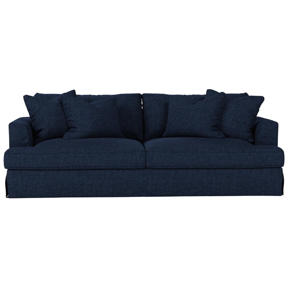 Sunset Trading Newport Slipcovered Recessed Fin Arm 94" Sofa | Stain Resistant Performance Fabric | 4 Throw Pillows | Navy Blue. Picture 2