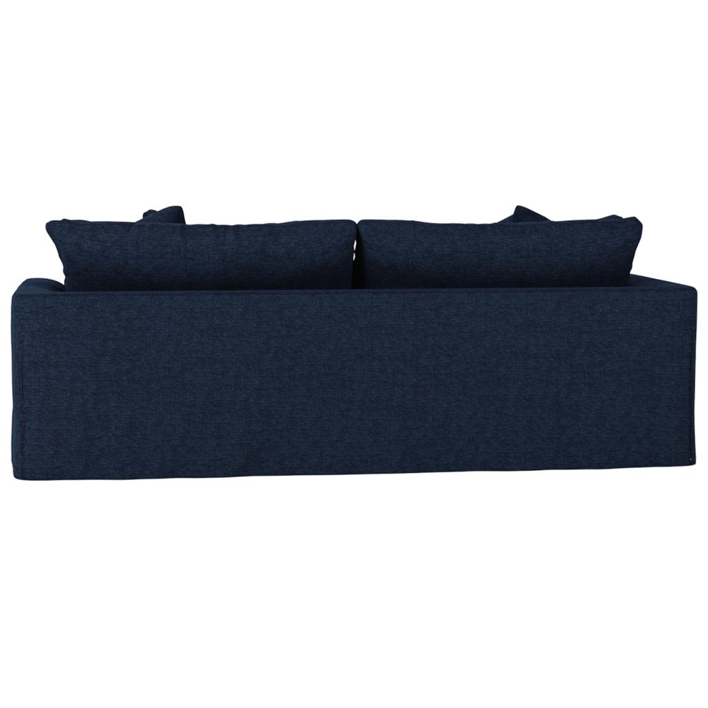 Sunset Trading Newport Slipcovered Recessed Fin Arm 94" Sofa | Stain Resistant Performance Fabric | 4 Throw Pillows | Navy Blue. Picture 3