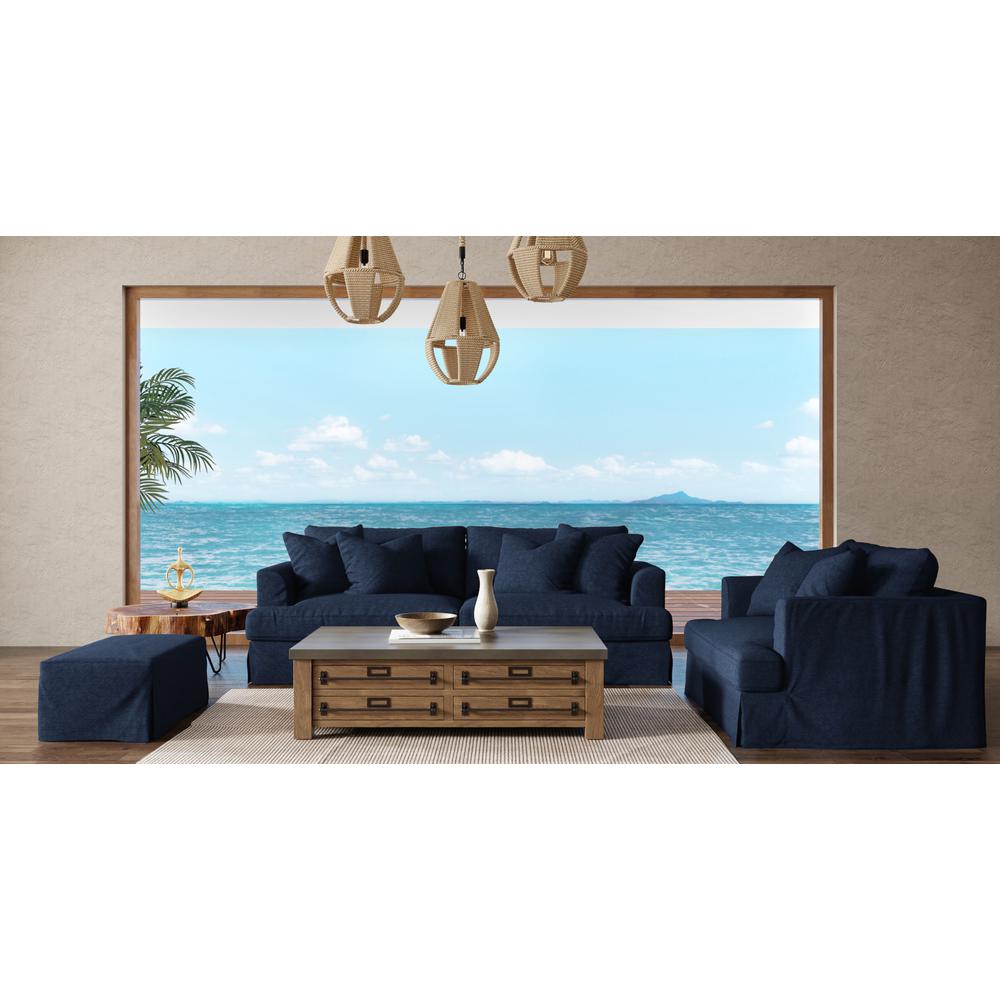 Sunset Trading Newport Slipcovered Recessed Fin Arm 94" Sofa | Stain Resistant Performance Fabric | 4 Throw Pillows | Navy Blue. Picture 6