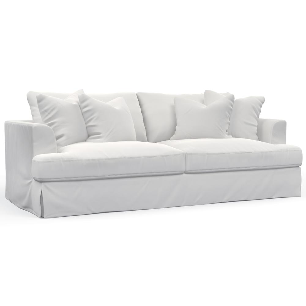 Sunset Trading Newport Slipcovered Recessed Fin Arm 94" Sofa | Stain Resistant Performance Fabric | 4 Throw Pillows | White. Picture 2