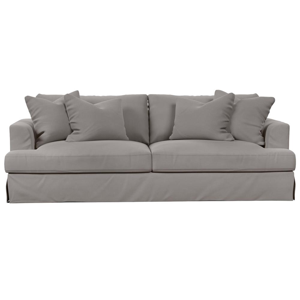 Sunset Trading Newport Slipcovered Recessed Fin Arm 94" Sofa | Stain Resistant Performance Fabric | 4 Throw Pillows | Gray. The main picture.