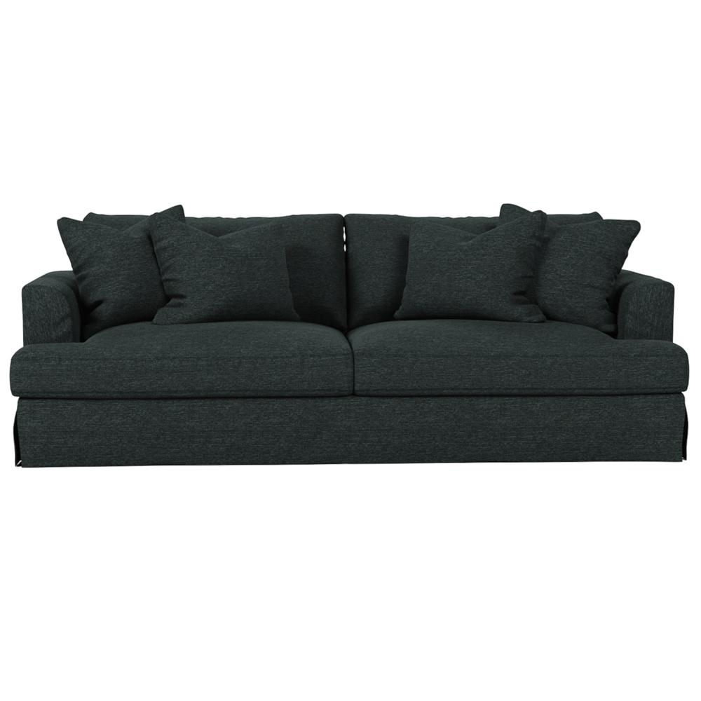 Sunset Trading Newport Slipcovered Recessed Fin Arm 94" Sofa | Stain Resistant Performance Fabric | 4 Throw Pillows | Dark Gray. The main picture.