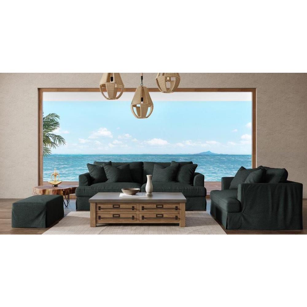 Sunset Trading Newport Slipcovered Recessed Fin Arm 94" Sofa | Stain Resistant Performance Fabric | 4 Throw Pillows | Dark Gray. Picture 6