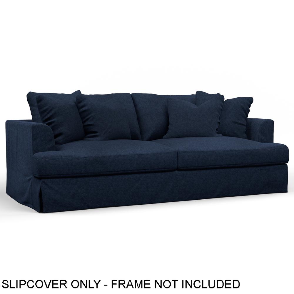 Sunset Trading Newport Slipcover Only for Recessed Fin Arm 94" Sofa | Stain Resistant Performance Fabric | 4 Throw Pillow Covers | Navy Blue. The main picture.