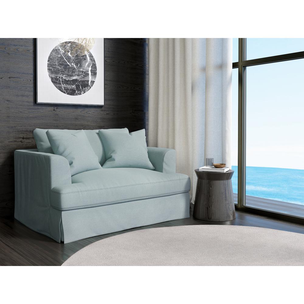 Sunset Trading Newport Slipcovered 52" Wide Chair and A Half | Stain Resistant Performance Fabric | 2 Throw Pillows | Ocean Blue. Picture 5
