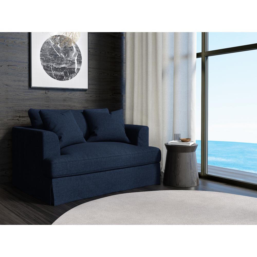 Sunset Trading Newport Slipcovered 52" Wide Chair and A Half | Stain Resistant Performance Fabric | 2 Throw Pillows | Navy Blue. Picture 6
