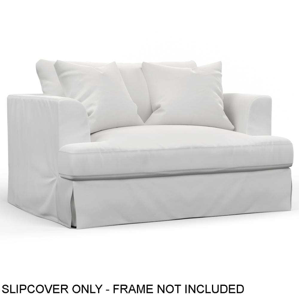 Sunset Trading Newport Slipcover Only for 52" Wide Chair and A Half with Ottoman | Stain Resistant Performance Fabric | 2 Throw Pillow Covers | White. Picture 1