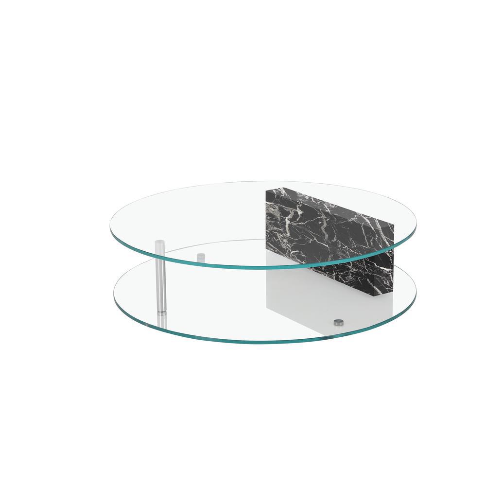 Brick Round Coffee Table with Rectangle Black Marble Brick. Picture 1