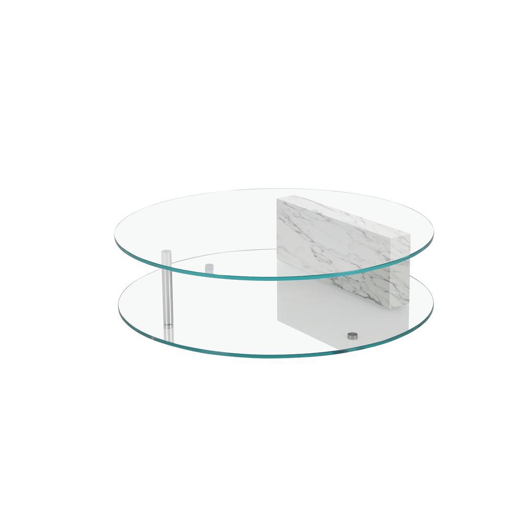 Brick Round Coffee Table with Rectangle White Marble Brick. Picture 1