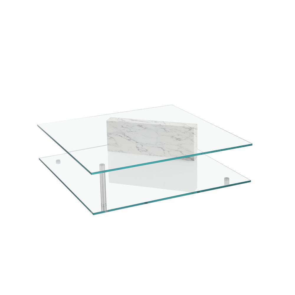Brick Square Coffee Table with Rectangle White Marble Brick. Picture 1